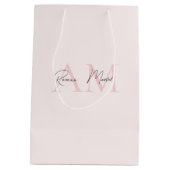 Sac Cadeau Moyen Monogramme minimal initial et nom Pastel rose (Dos)
