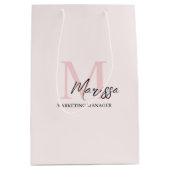 Sac Cadeau Moyen Monogramme minimal initial et nom Pastel rose (Devant)