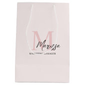 Sac Cadeau Moyen Monogramme minimal initial et nom Pastel rose (Dos)