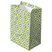 Sac Cadeau Moyen Monogramme Motif Ikat bleu vert (Dos Angle)