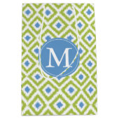 Sac Cadeau Moyen Monogramme Motif Ikat bleu vert (Devant)