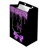 Sac Cadeau Moyen Monogramme noir violet parties scintillant merci p (Devant Angle)