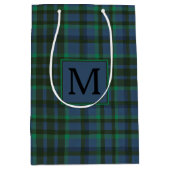 Sac Cadeau Moyen Monogramme préppy vert et bleu plaid (Devant)