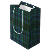 Sac Cadeau Moyen Monogramme préppy vert et bleu plaid (Dos Angle)