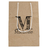 Sac Cadeau Moyen Monogramme Rustique Kraft papier Brown Look (Dos)