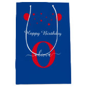Sac Cadeau Moyen Monogramme Script Joyeux Anniversaire Bleu Blanc R (Devant)