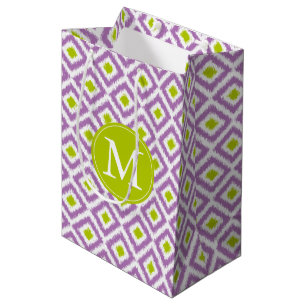 Sac Cadeau Moyen Monogramme violet et diamants verts Motif Ikat