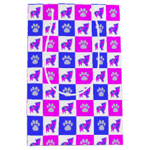 Sac Cadeau Moyen Morkie Chien & Paw Crazy Hot Rose & Blue