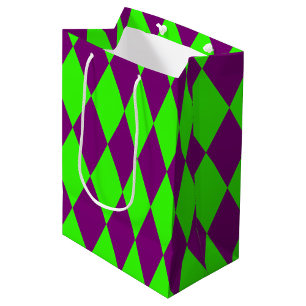 Sac Cadeau Moyen Motif à carreaux Harlequin vert et violet