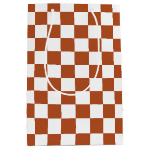 Sac Cadeau Moyen Motif à carreaux marron et blanc
