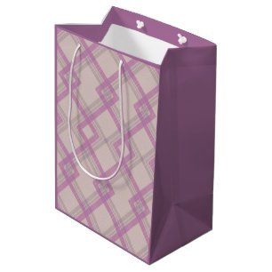 Sac Cadeau Moyen Motif à carreaux violets et crème, blanc croisés j