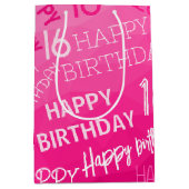 Sac Cadeau Moyen Motif à maille géométrique rose chaud, anniversair (Devant)