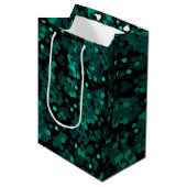 Sac Cadeau Moyen Motif à pois vert turquoise sur noir (Devant Angle)