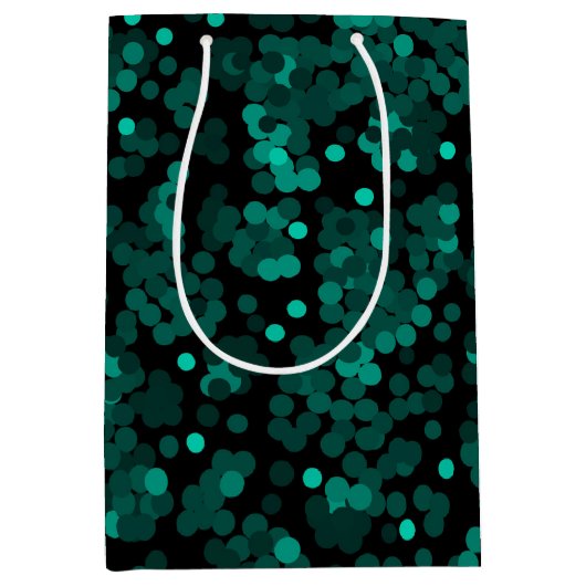 Sac Cadeau Moyen Motif à pois vert turquoise sur noir (Devant)