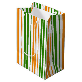 Sac Cadeau Moyen Motif à rayures verticales orange vert blanc