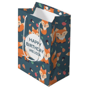 Sac Cadeau Moyen Motif animal du renard orange mignon Anniversaire