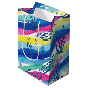 Sac Cadeau Moyen Motif aquarelle nautique rétro (3)