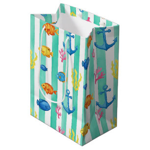 Sac Cadeau Moyen Motif aquarelle nautique rétro (9)