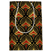 Sac Cadeau Moyen Motif Art déco or et rouge sur noir (Devant)