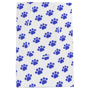 Sac Cadeau Moyen Motif bleu d'empreinte de patte