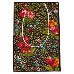 Sac Cadeau Moyen Motif botanique floral foncé vintage toile