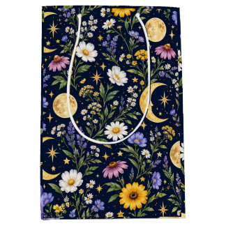 Sac Cadeau Moyen Motif botanique sans couture de Lune Céleste & Fle