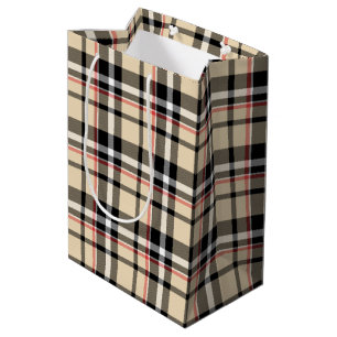 Sac Cadeau Moyen Motif carreaux tartan beige noir rouge