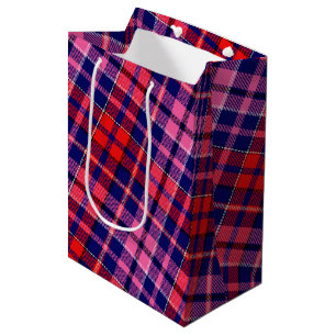 Sac Cadeau Moyen Motif carreaux tartan bleu marine rouge rose