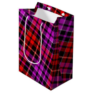 Sac Cadeau Moyen Motif carreaux tartan noir rouge violet