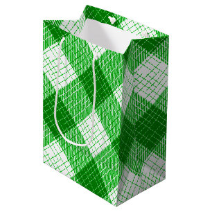 Sac Cadeau Moyen Motif carreaux vert et blanc gras à carreaux