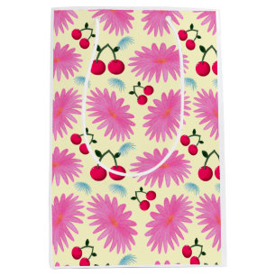 Sac Cadeau Moyen Motif Cerise Floral Rose Clair   Mignon Kawaii