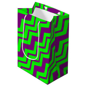 Sac Cadeau Moyen Motif chevron zigzag vert violet