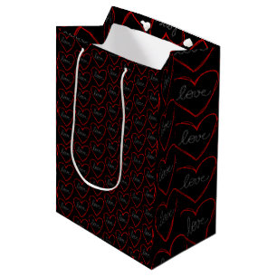 Sac Cadeau Moyen Motif coeur amour mignon sur noir