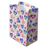 Sac Cadeau Moyen motif coeurs (Devant Angle)