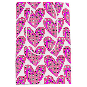 Sac Cadeau Moyen Motif Coeurs Roses Et Boules De Football