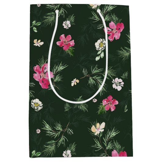 Sac Cadeau Moyen Motif d'aquarelle de Noël rouge (Devant)