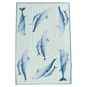 Sac Cadeau Moyen Motif d'aquarelle des dauphins