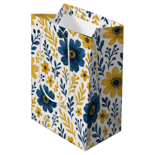 Sac Cadeau Moyen Motif d'art floral méditerranéen classique (Dos Angle)