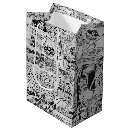 Sac Cadeau Moyen Motif de bande dessinée vintage de Wonder Woman (Devant Angle)