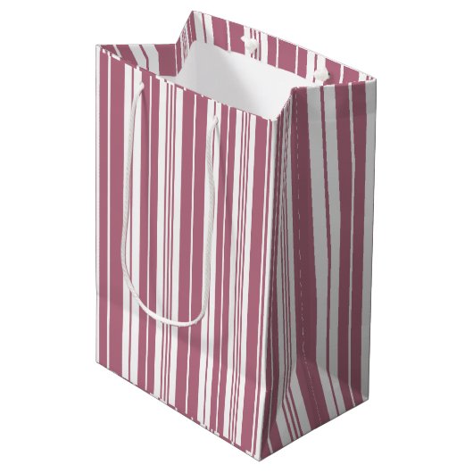 Sac Cadeau Moyen Motif de bandes verticales blanches roses (Devant Angle)
