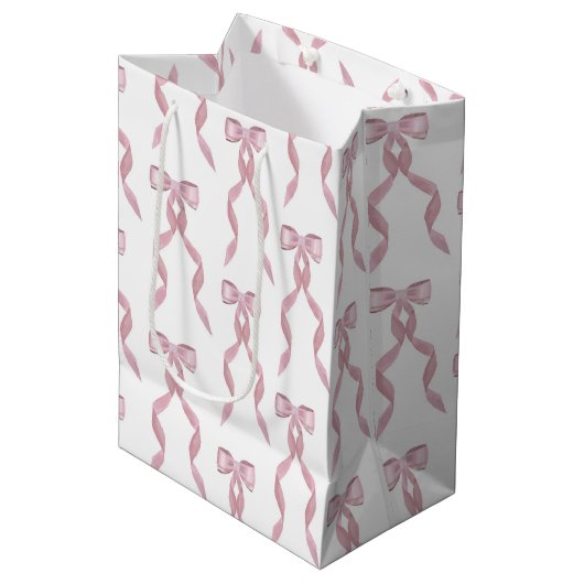 Sac Cadeau Moyen Motif de Bow rose Aquarelle (Devant Angle)
