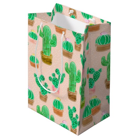 Sac Cadeau Moyen Motif de cactus pointillés (Devant Angle)