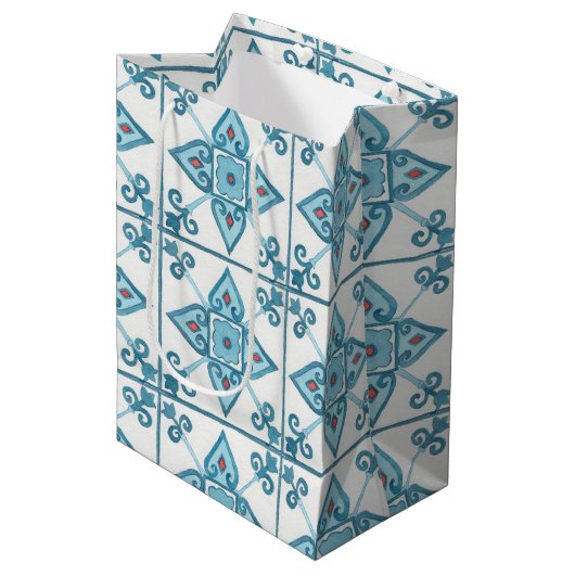 Sac Cadeau Moyen Motif de carreaux bleus marocain (Devant Angle)