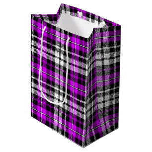 Sac Cadeau Moyen Motif de carreaux Tartan à carreaux noir blanc vio