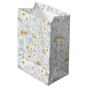 Sac Cadeau Moyen Motif de carte de quartier de Cute Pastel