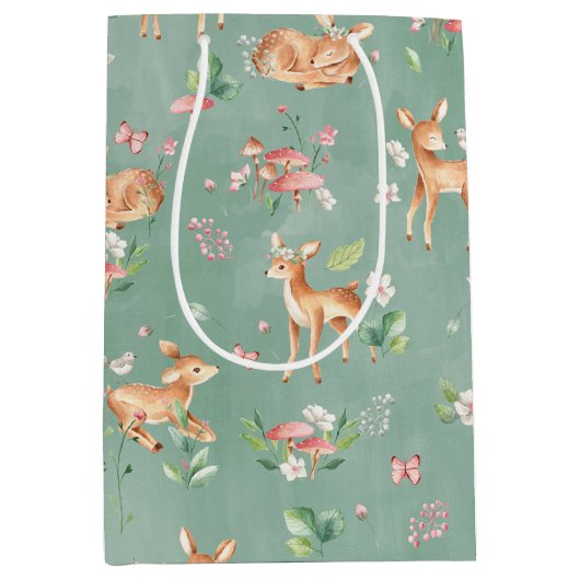 Sac Cadeau Moyen Motif de cerfs à l'aquarelle (Devant)