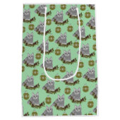 Sac Cadeau Moyen Motif de chat gris avec ornements verts (Dos)