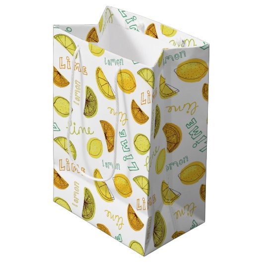 Sac Cadeau Moyen Motif de citron et de citron vert (Devant Angle)
