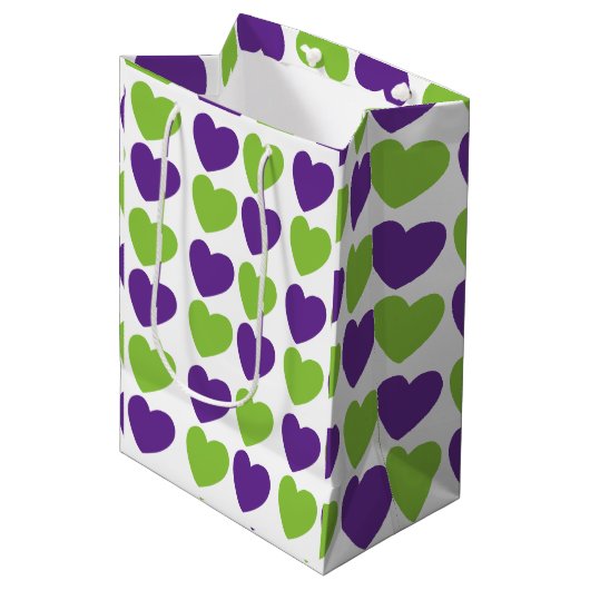 Sac Cadeau Moyen Motif de coeur d'amour vert pourpre (Devant Angle)