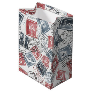 Sac Cadeau Moyen Motif de collage de timbres-poste vintage (1)